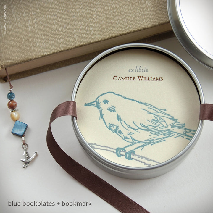 Bird Personalized Bookplates + Beaded Bookmark (