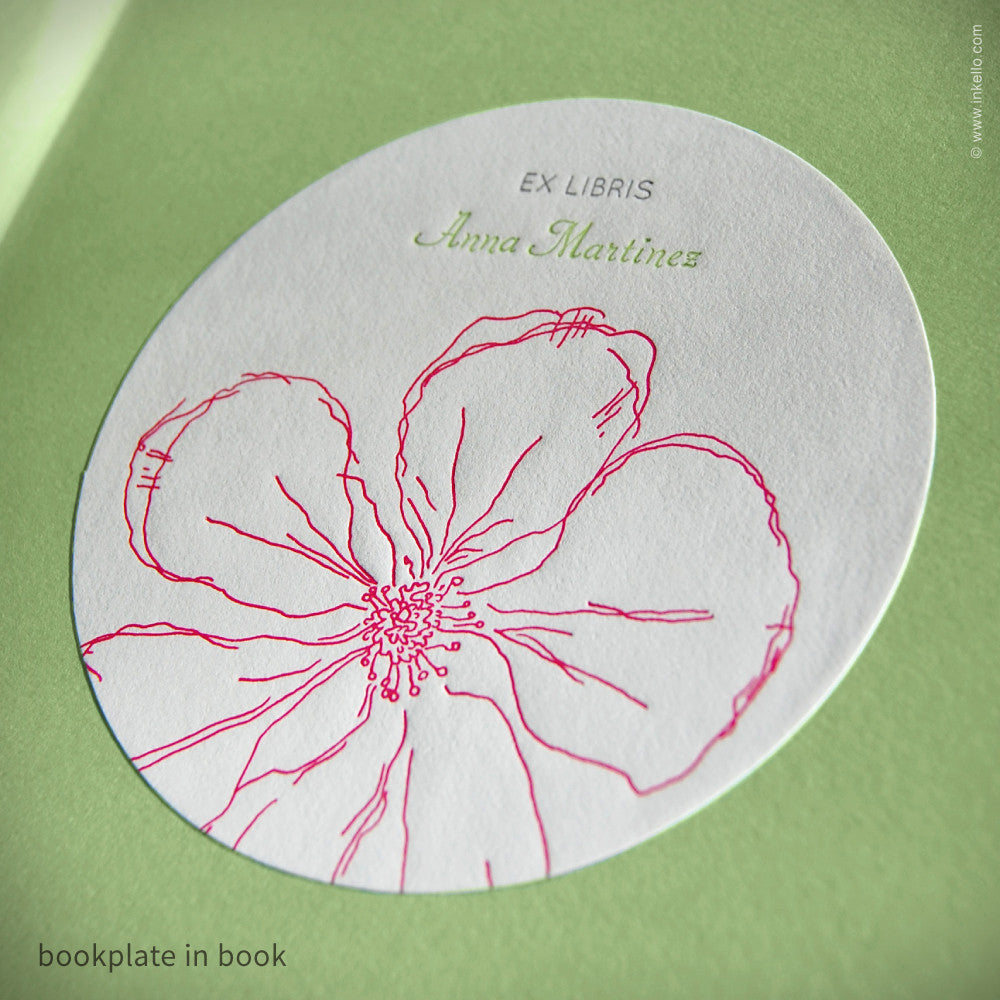 Snow Drop Anemone Personalized Bookplates with Beaded Bookmark (#312) Bookplate - Inkello Letterpress