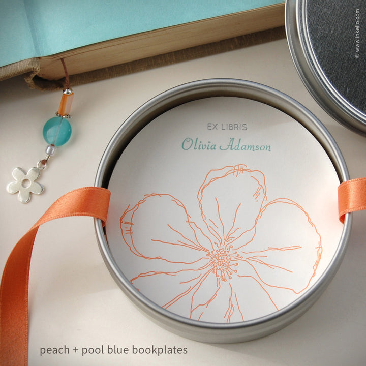 Snow Drop Anemone Personalized Bookplates with Beaded Bookmark (