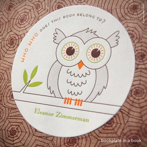Owl Personalized Bookplates + Beaded Bookmark (#328) Bookplate - Inkello Letterpress