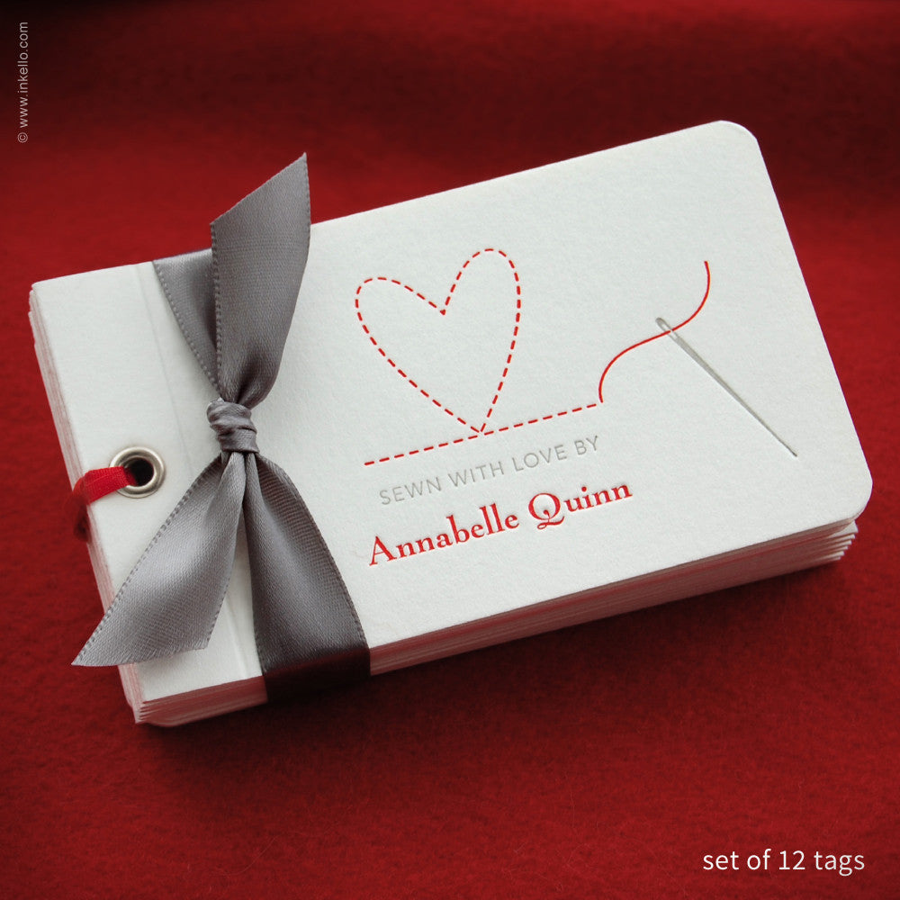 Heart Personalized Sewing Tags (#355) Sewing Tags - Inkello Letterpress