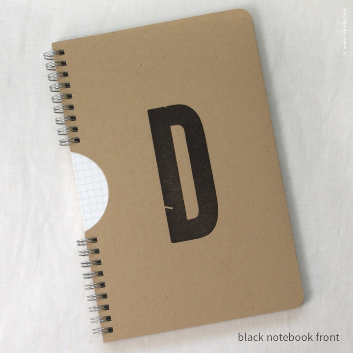 Black Monogram Spiral Notebook with Kraft Cover (