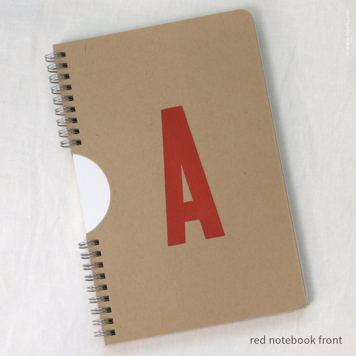 Red Monogram Spiral Notebook with Kraft Cover (