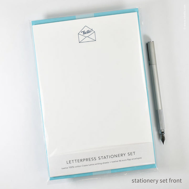 Stationery Set with Navy "Hello!" Script (