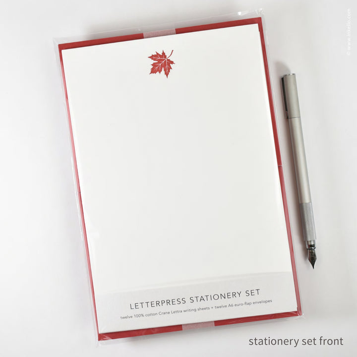 Stationery Set with Red Maple Leaf (