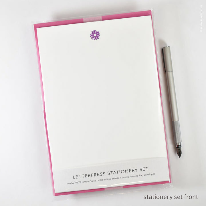 Stationery Set with Purple Flower (