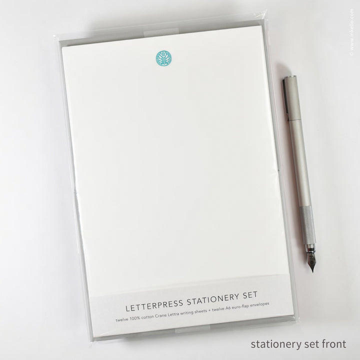 Stationery Set with Vintage Aqua Floral Ornament (