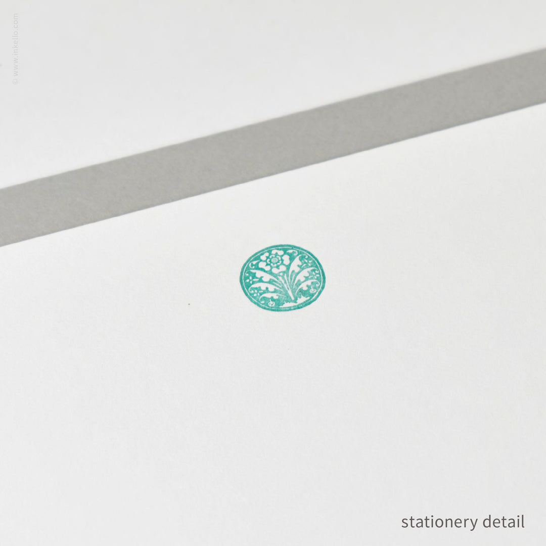 Stationery Set with Vintage Aqua Floral Ornament (