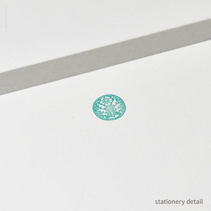 Stationery Set with Vintage Aqua Floral Ornament (