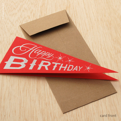 Red "Happy Birthday" Pennant Card (#488) Greeting Card - Inkello Letterpress