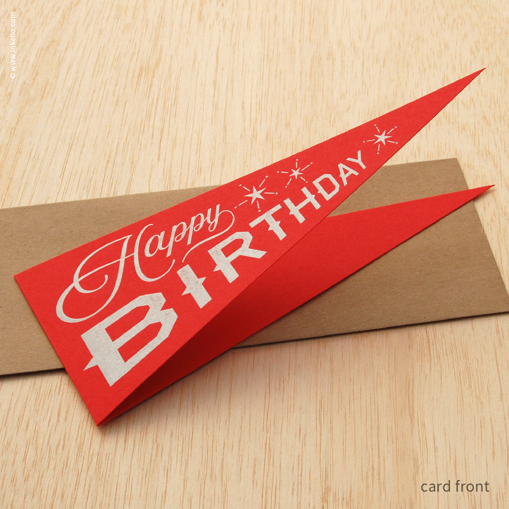 Red "Happy Birthday" Pennant Card (#488) Greeting Card - Inkello Letterpress