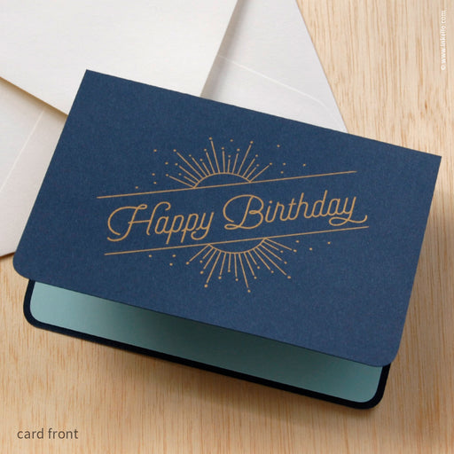 Navy "Happy Birthday" Birthday Sun & Stars Card (#489) Greeting Card - Inkello Letterpress