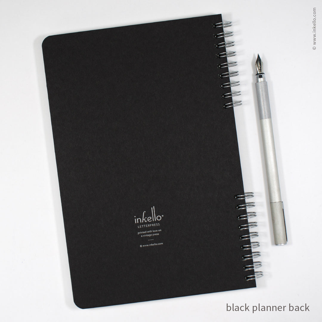 Weekly Planner with Black Cover and Silver Script Design (