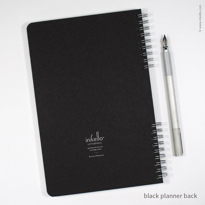 Weekly Planner with Black Cover and Silver Script Design (