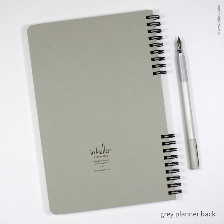 Weekly Planner with Grey Cover and Black Script Design (