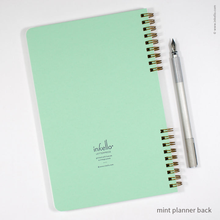 Weekly Planner with Mint Cover and Navy Script Design (