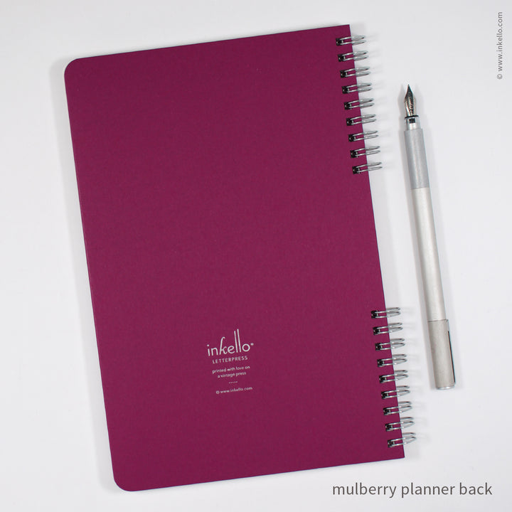 Weekly Planner with Mulberry Cover and Silver Script Design (