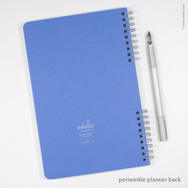 Weekly Planner with Periwinkle Cover and Silver Script Design (