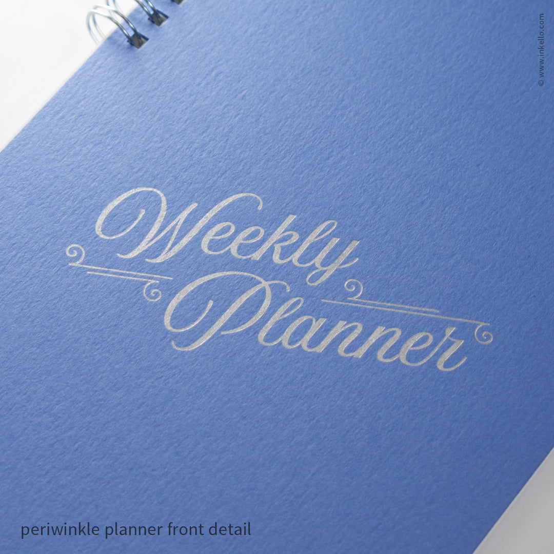 Weekly Planner with Periwinkle Cover and Silver Script Design (