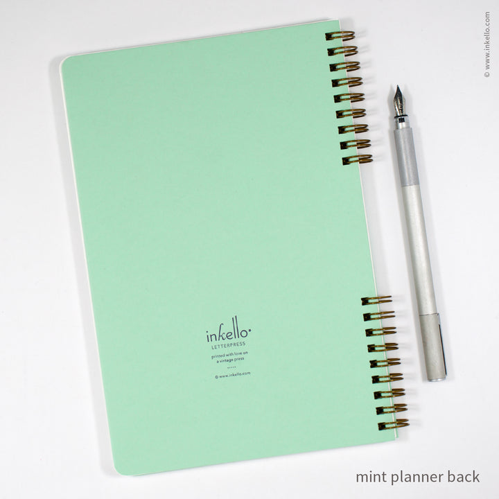 Weekly Planner with Mint Cover and T.S. Eliot Quote in Navy Ink (