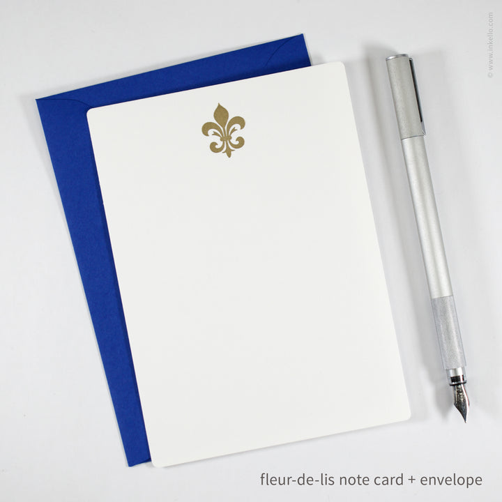 Flat Note Card Set with Gold Fleur-de-Lis (