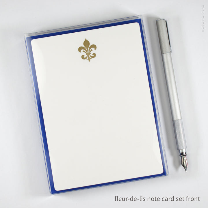 Flat Note Card Set with Gold Fleur-de-Lis (