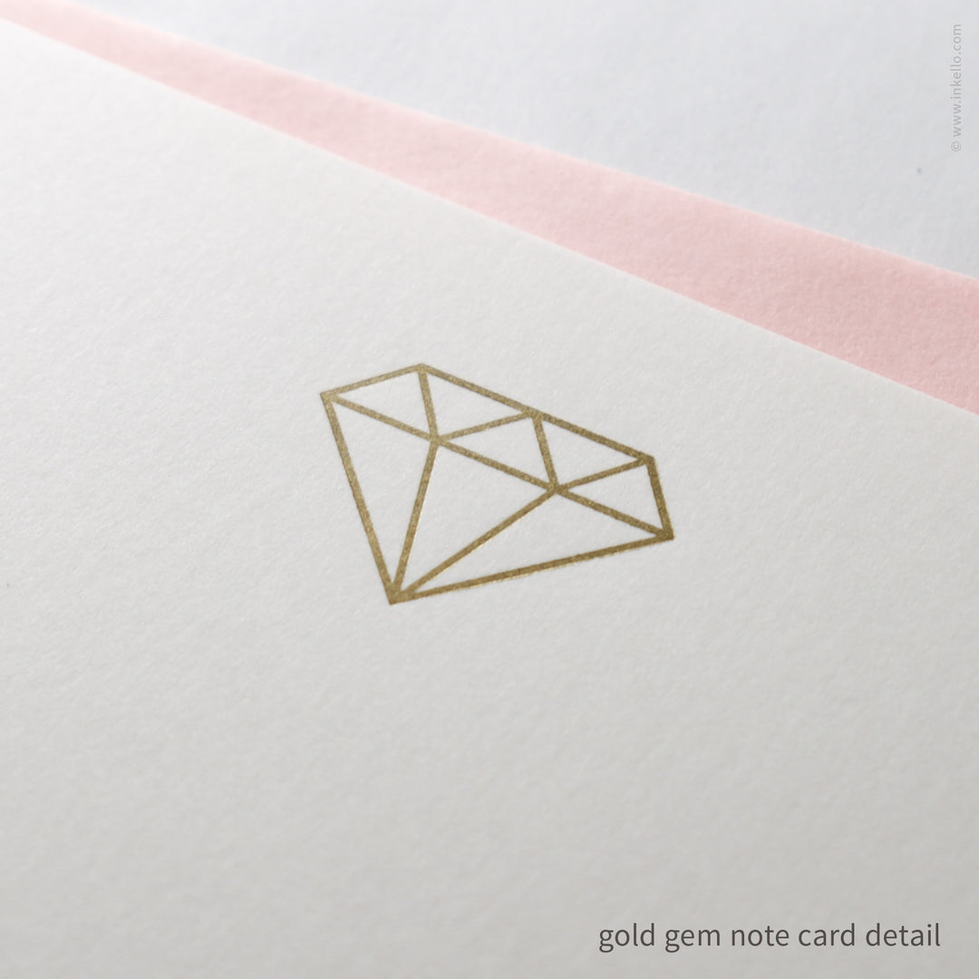 Flat Note Card Set with Gold Gem (