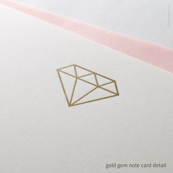 Flat Note Card Set with Gold Gem (