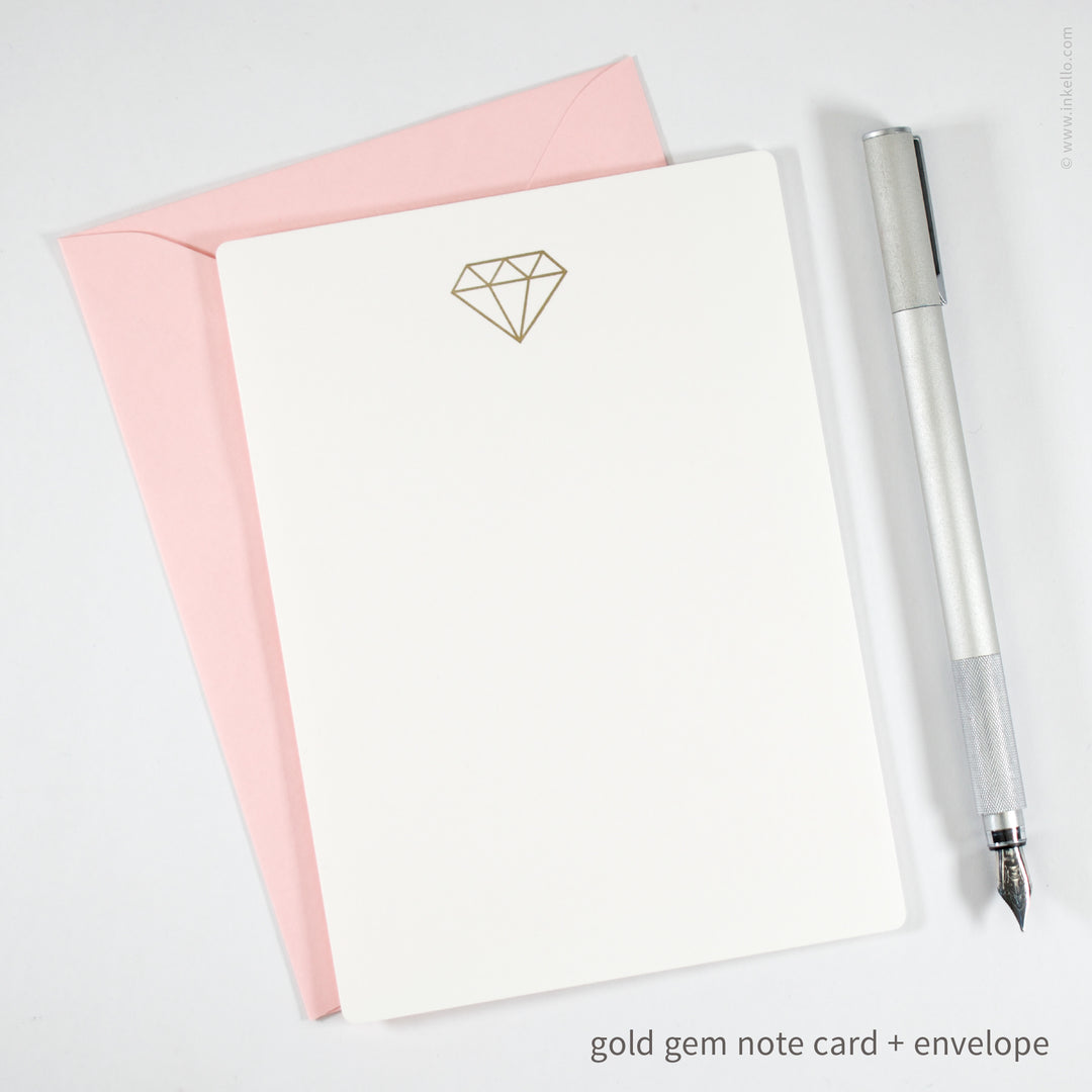 Flat Note Card Set with Gold Gem (