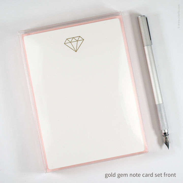 Flat Note Card Set with Gold Gem (