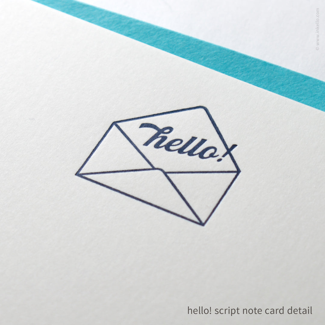 Flat Note Card Set with Navy "Hello!" Script (