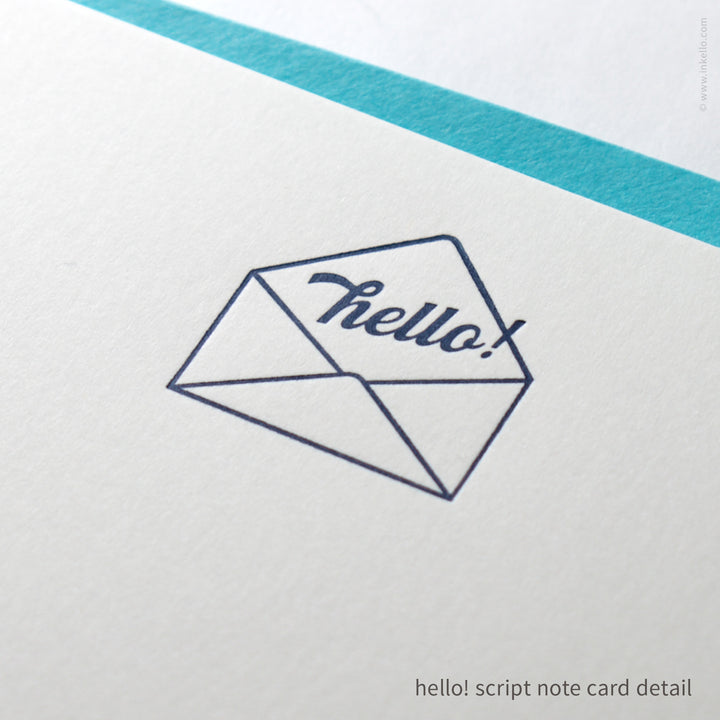 Flat Note Card Set with Navy "Hello!" Script (