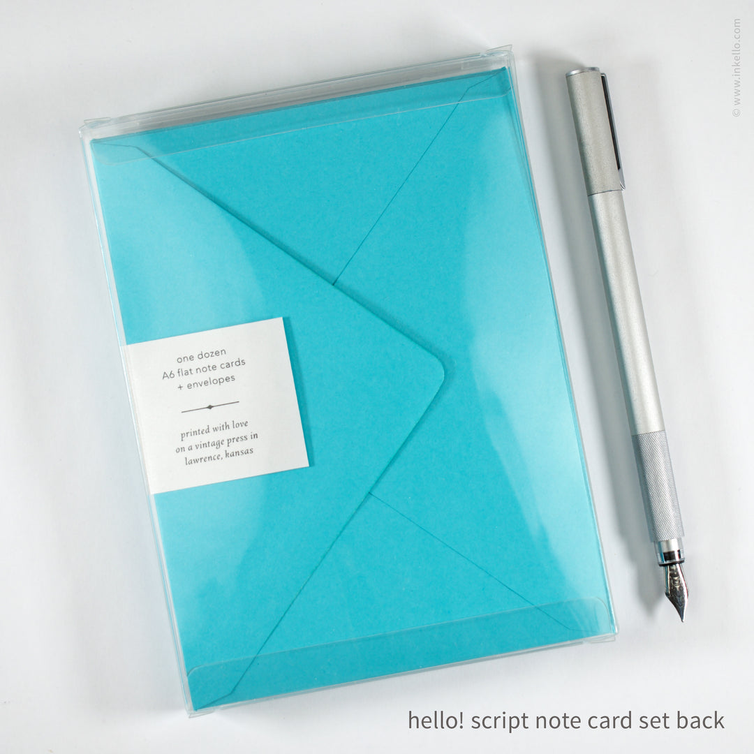 Flat Note Card Set with Navy "Hello!" Script (