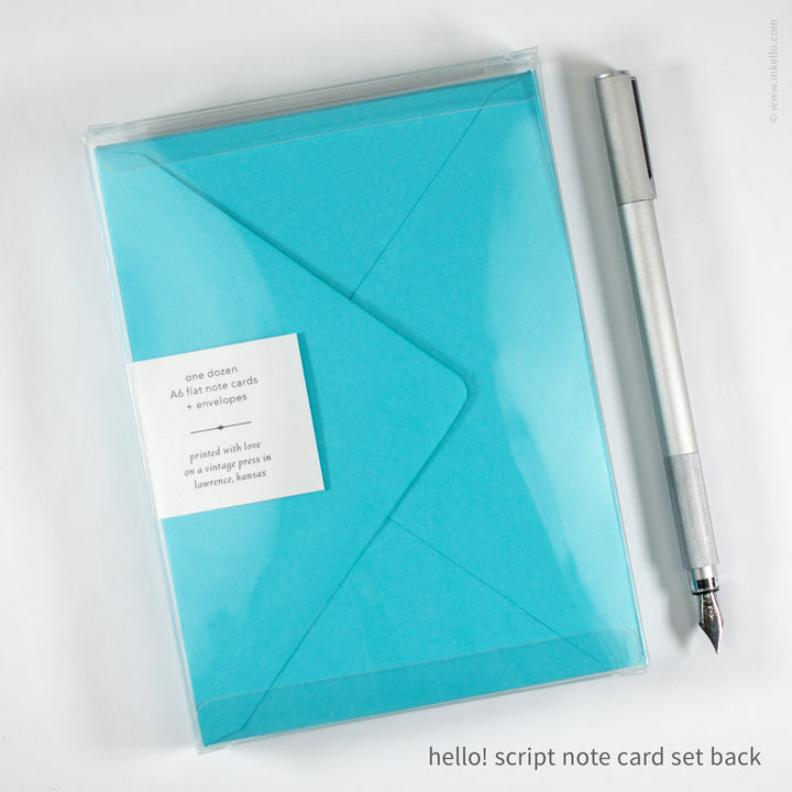 Flat Note Card Set with Navy "Hello!" Script (