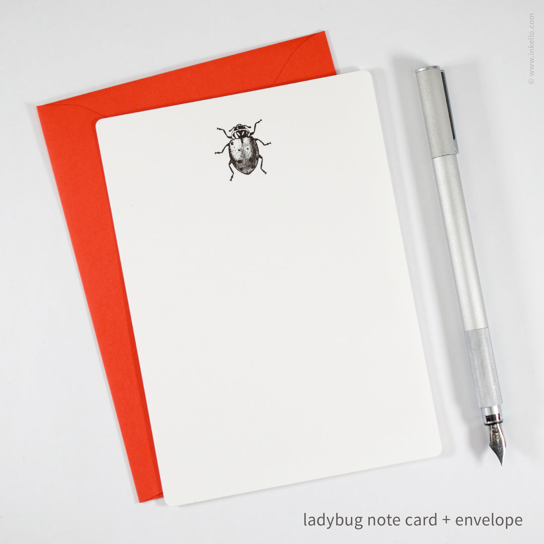 Flat Note Card Set with Black Ladybug (