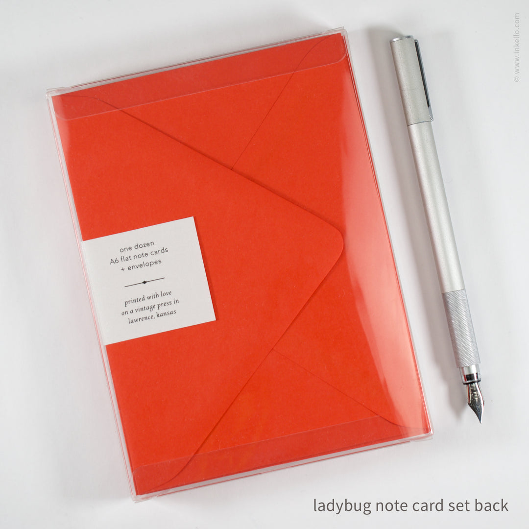 Flat Note Card Set with Black Ladybug (
