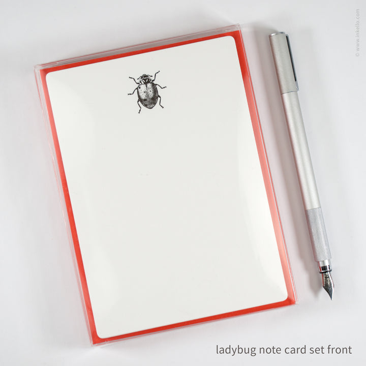 Flat Note Card Set with Black Ladybug (