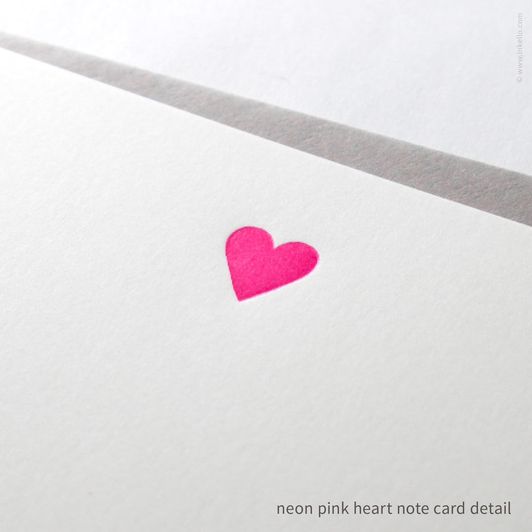 Flat Note Card Set with Neon Pink Heart (