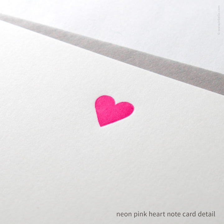 Flat Note Card Set with Neon Pink Heart (
