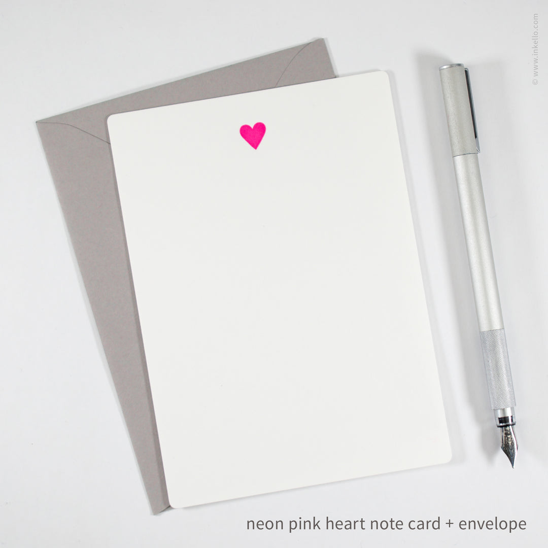 Flat Note Card Set with Neon Pink Heart (