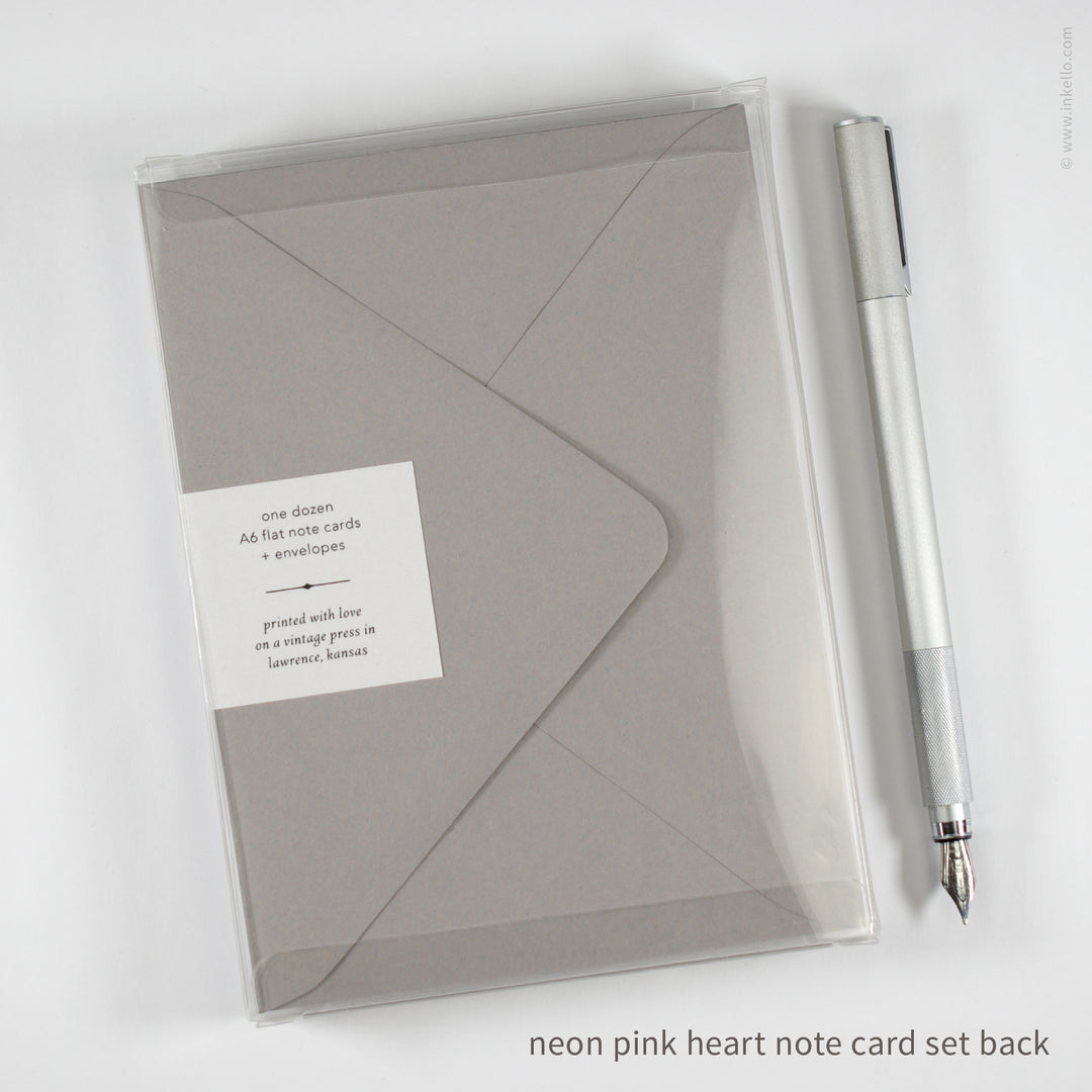 Flat Note Card Set with Neon Pink Heart (