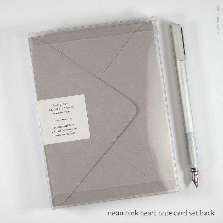 Flat Note Card Set with Neon Pink Heart (