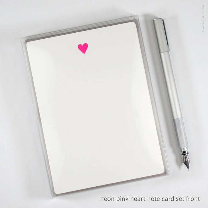 Flat Note Card Set with Neon Pink Heart (