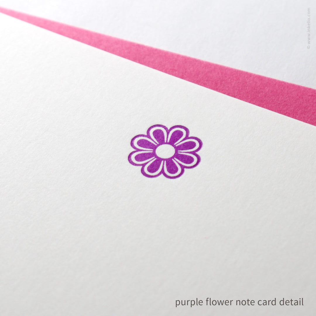 Flat Note Card Set with Purple Flower (