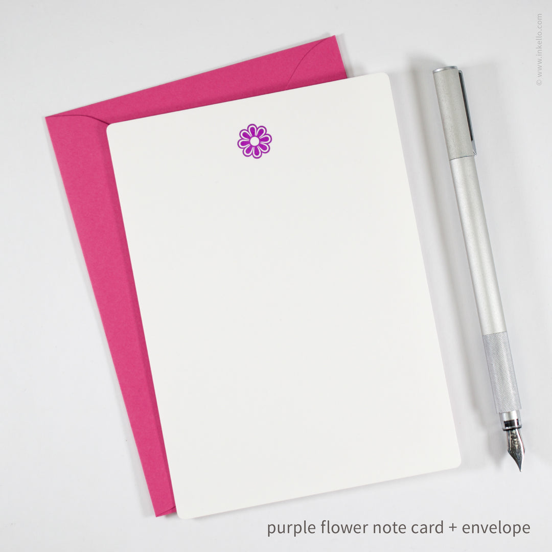 Flat Note Card Set with Purple Flower (
