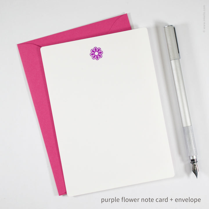 Flat Note Card Set with Purple Flower (