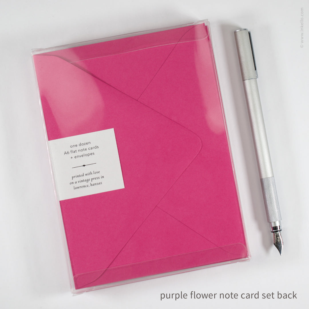 Flat Note Card Set with Purple Flower (