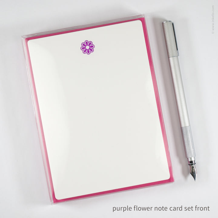 Flat Note Card Set with Purple Flower (