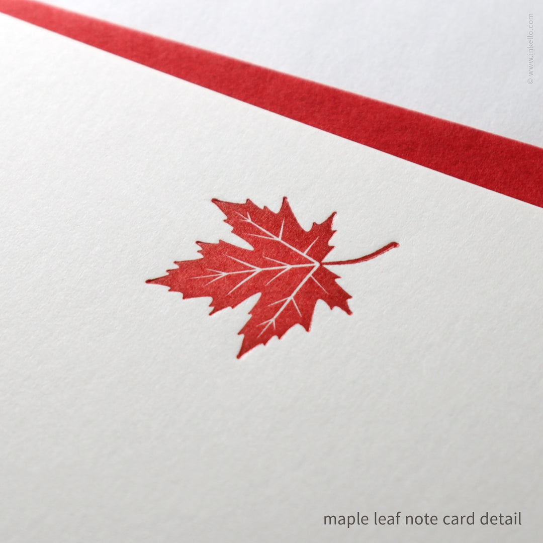 Flat Note Card Set with Red Maple Leaf (