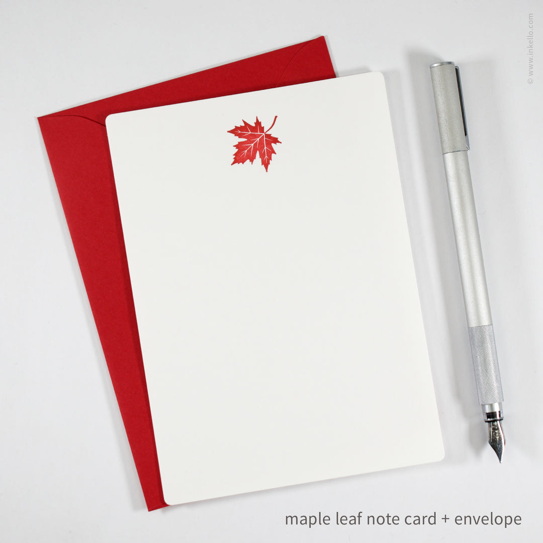 Flat Note Card Set with Red Maple Leaf (